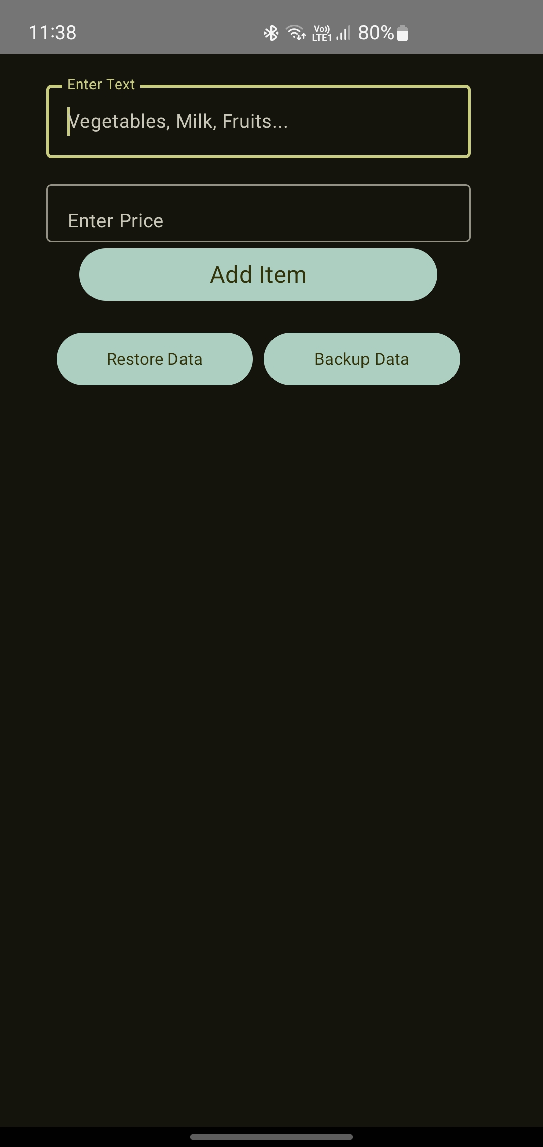 Item list screen